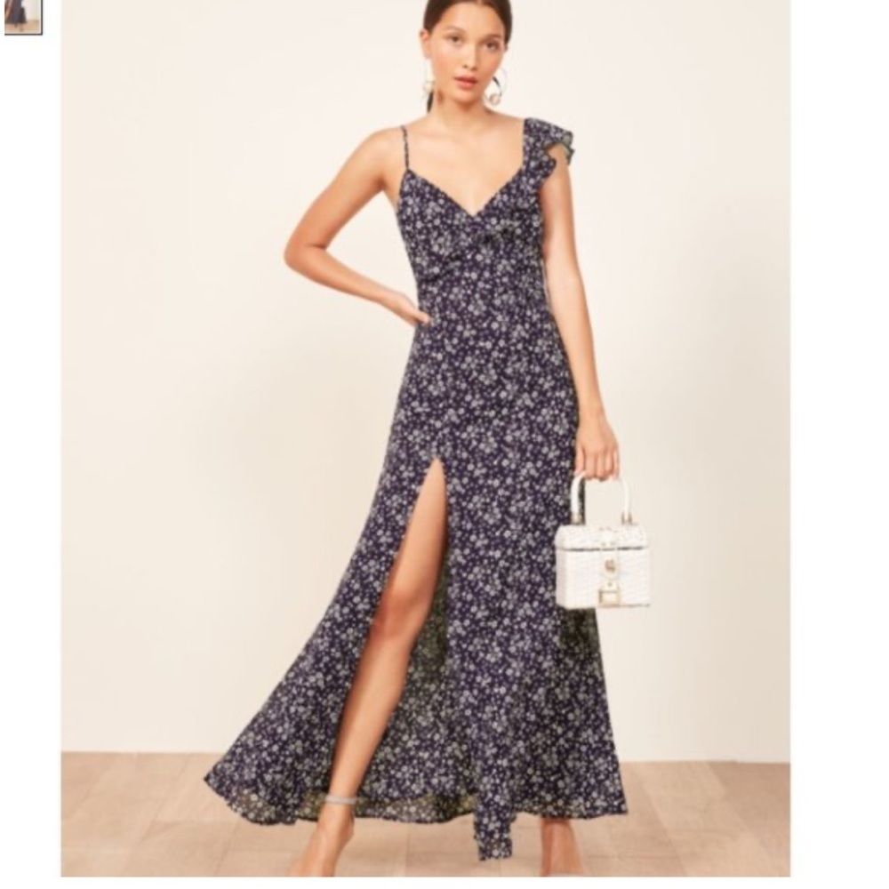 • Reformation • Womens Trista Midi Dress Floral
Navy Blue and White XS